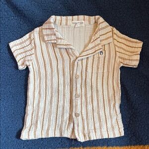 Rabbit + bear Kids Tan and Brown Striped Button-Down Shirt